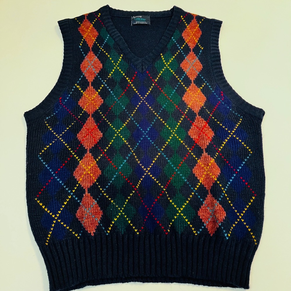Vintage Arrow Argyle Sweater Vest Men's Large Navy Knit